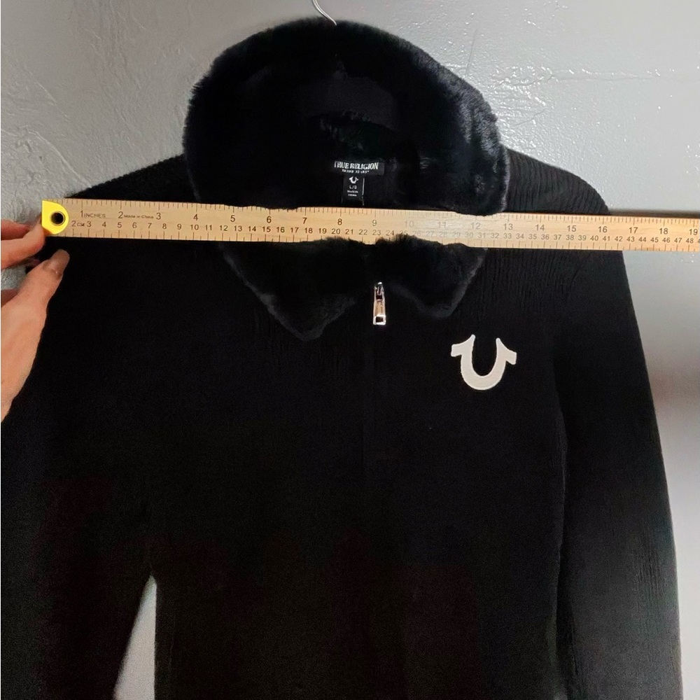 True Religion Black Jacket with Fur Collar - Picture 4 of 9